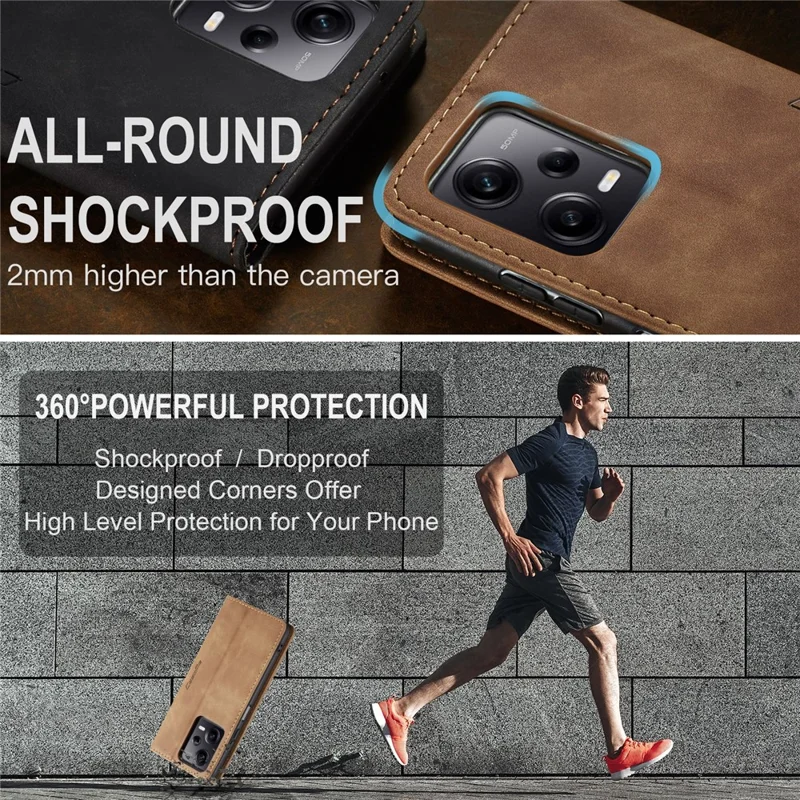 CASEME 013 Series Phone Shell for Xiaomi Redmi Note 12 Pro+ 5G PU Leather Case Wallet Stand Cover - Brown