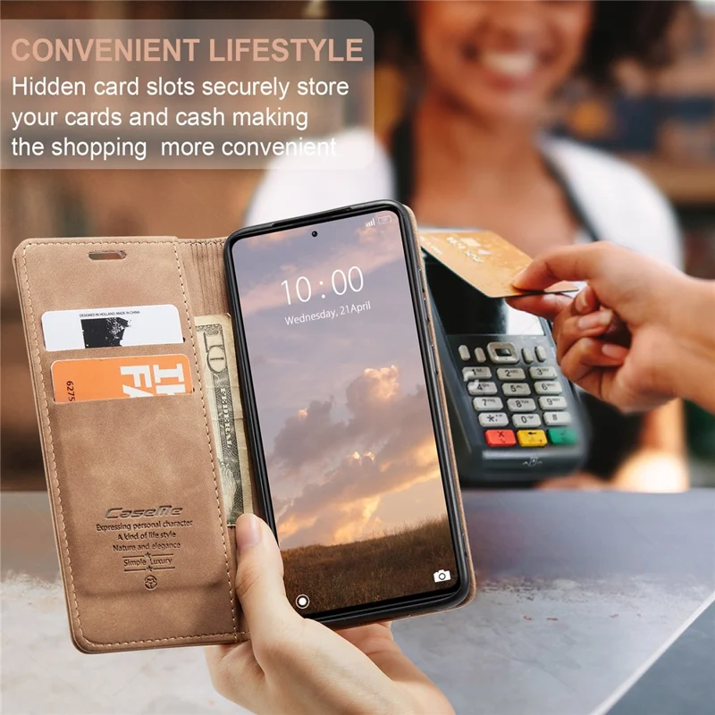 CASEME 013 Series Phone Shell for Xiaomi Redmi Note 12 Pro+ 5G PU Leather Case Wallet Stand Cover - Brown