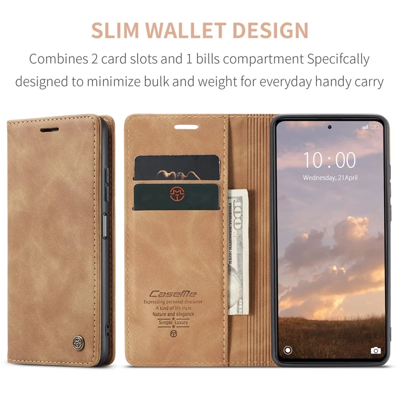 CASEME 013 Series Phone Shell for Xiaomi Redmi Note 12 Pro+ 5G PU Leather Case Wallet Stand Cover - Brown