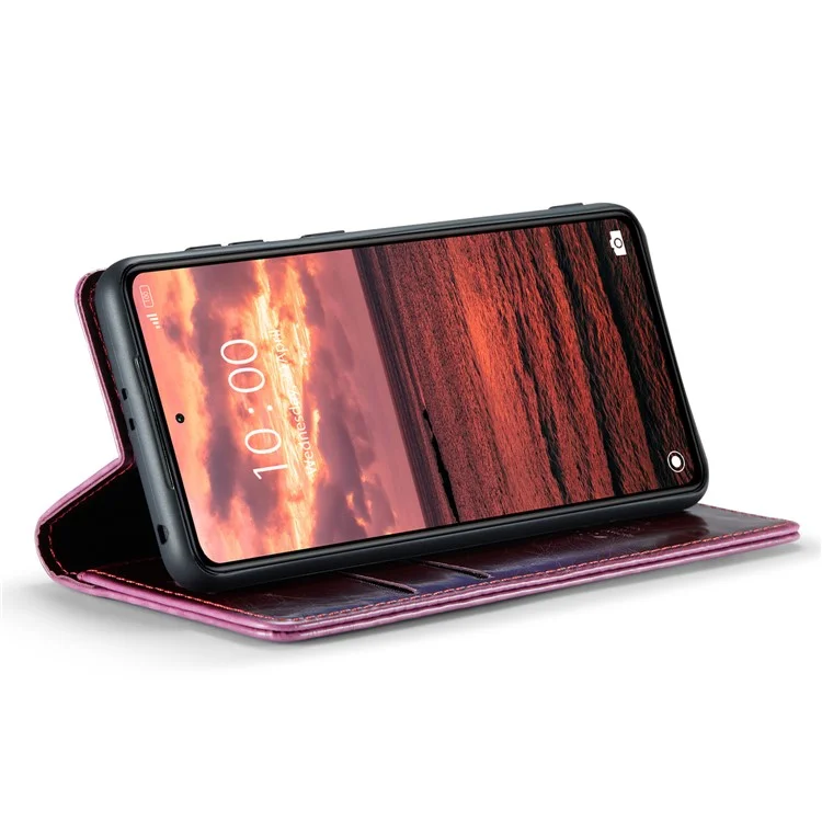 CASEME 003 Series для Xiaomi Redmi Note 12 5G (Глобальный) / (Индия) / (Китай) / Poco X5 5G PU кожаный кошелек Стенд Обложка Воскообразная текстура Чехол для телефона - Винно-красный