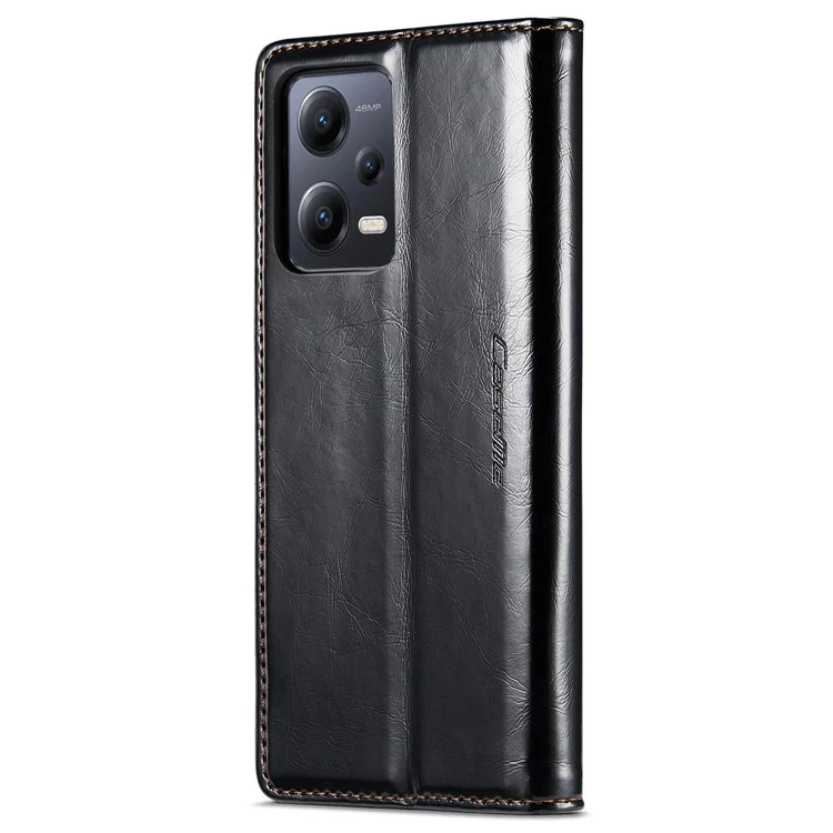 CASEME 003 Series For Xiaomi Redmi Note 12 Pro 5G / Note 12 Pro Speed 5G / Poco X5 Pro 5G Anti-drop PU Leather Wallet Stand Cover Waxy Texture Phone Case - Black