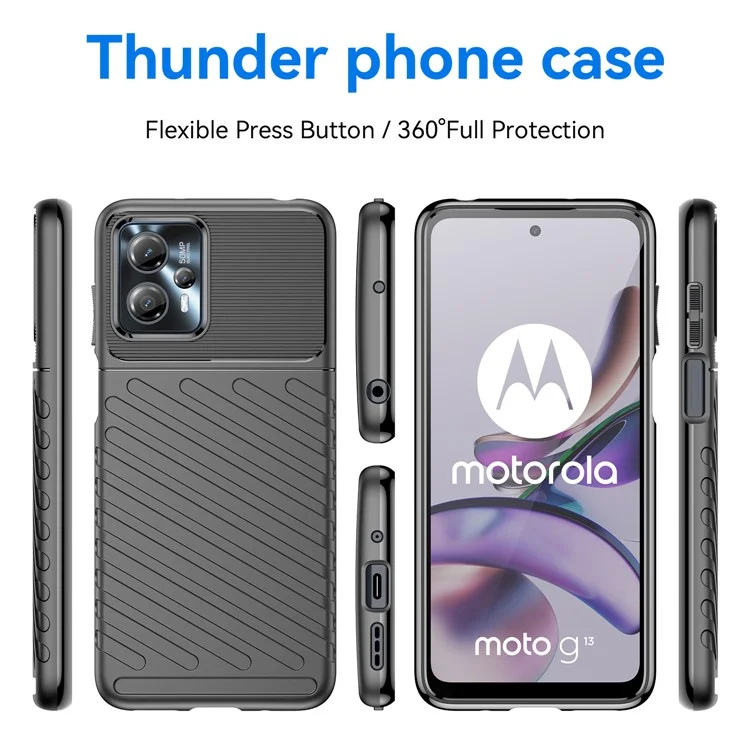 Для Motorola Moto G13 4G / G23 4G Серия Thunder Чехол-раковина со структурой твила для смартфонов Усиленный TPU Чехол для сотового телефона - Черный