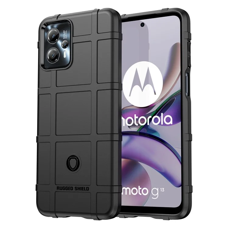 Für Motorola Moto G13 4G / G23 4G stoßfeste, weiche TPU-Handyhülle, Schutzcase mit quadratischer Gitterstruktur - Schwarz