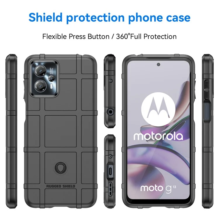 Für Motorola Moto G13 4G / G23 4G stoßfeste, weiche TPU-Handyhülle, Schutzcase mit quadratischer Gitterstruktur - Schwarz