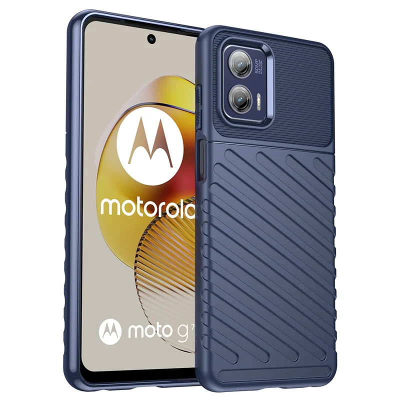 For Motorola Moto G73 5G Thunder Series Shockproof TPU Phone Case Thickened Twill Texture Cell Phone Case - Blue