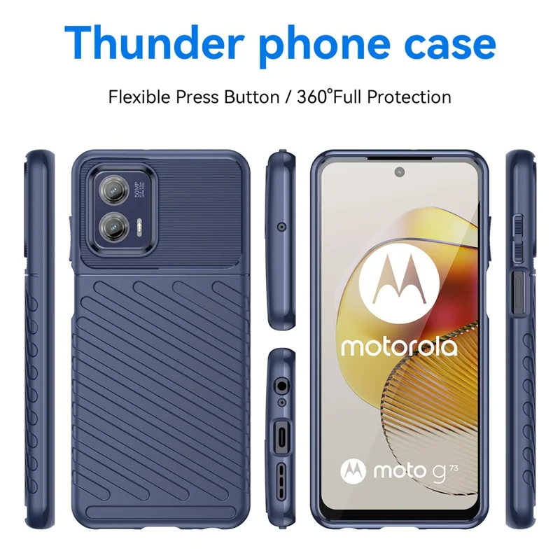 For Motorola Moto G73 5G Thunder Series Shockproof TPU Phone Case Thickened Twill Texture Cell Phone Case - Blue