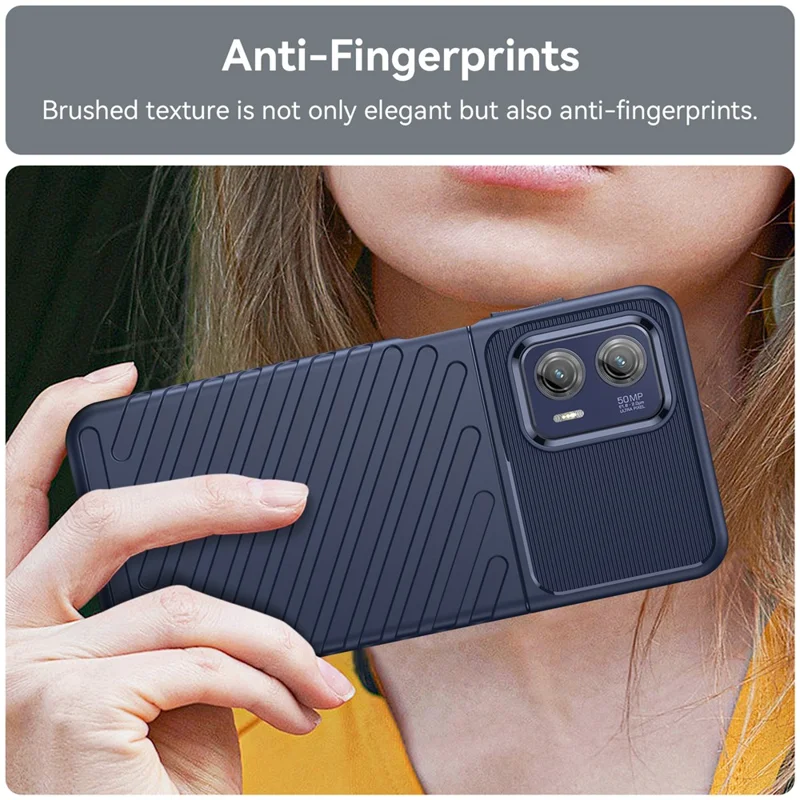 For Motorola Moto G73 5G Thunder Series Shockproof TPU Phone Case Thickened Twill Texture Cell Phone Case - Blue