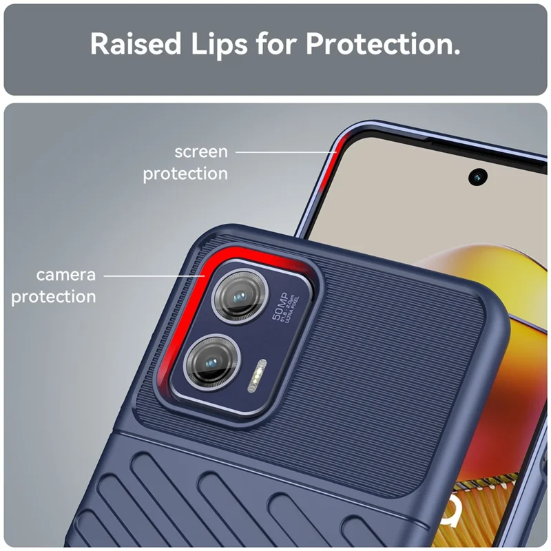 For Motorola Moto G73 5G Thunder Series Shockproof TPU Phone Case Thickened Twill Texture Cell Phone Case - Blue