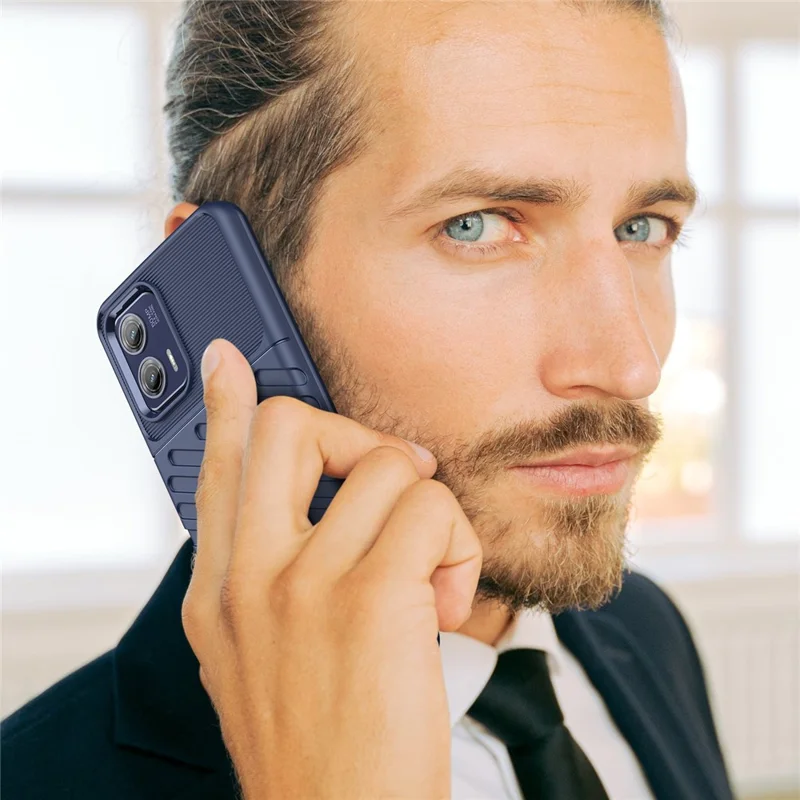 For Motorola Moto G73 5G Thunder Series Shockproof TPU Phone Case Thickened Twill Texture Cell Phone Case - Blue