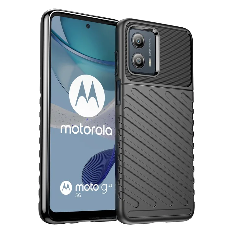 Para Motorola Moto G53 5G Funda para teléfono serie Thunder Funda de teléfono TPU engrosada Textura de tela a cuadros Funda antideslizante para teléfono - Negro