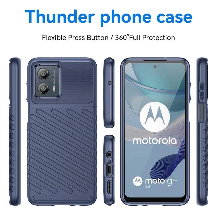 Para o Motorola Moto G53 5G Thunder Series Phone Shell Thickened TPU Phone Case Twill Texture Anti-Slip Phone Cover - Azul