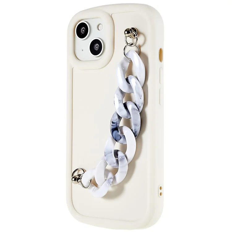For iPhone 13 6.1 inch / 14 Soft Matte TPU Phone Case Chain Bracelet Protective Cover - Grey / White Marble Chain
