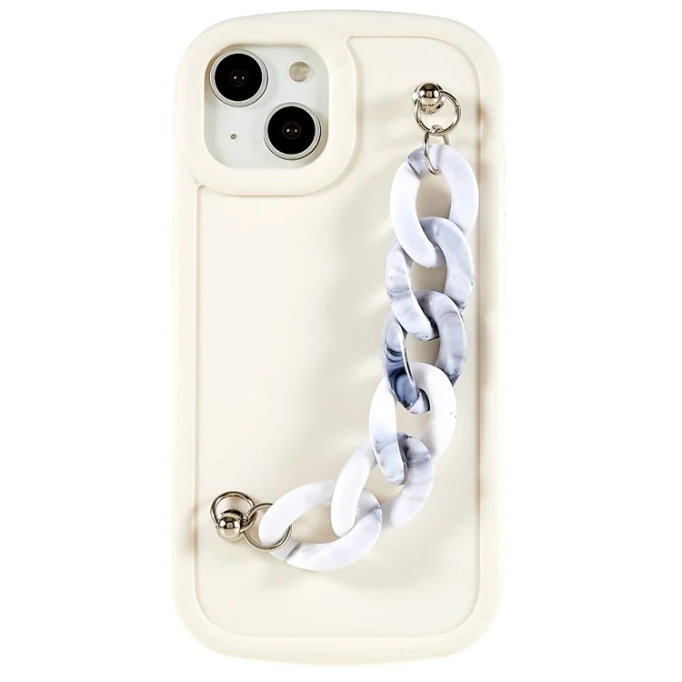 For iPhone 13 6.1 inch / 14 Soft Matte TPU Phone Case Chain Bracelet Protective Cover - Grey / White Marble Chain