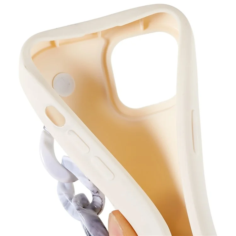 For iPhone 13 6.1 inch / 14 Soft Matte TPU Phone Case Chain Bracelet Protective Cover - Grey / White Marble Chain