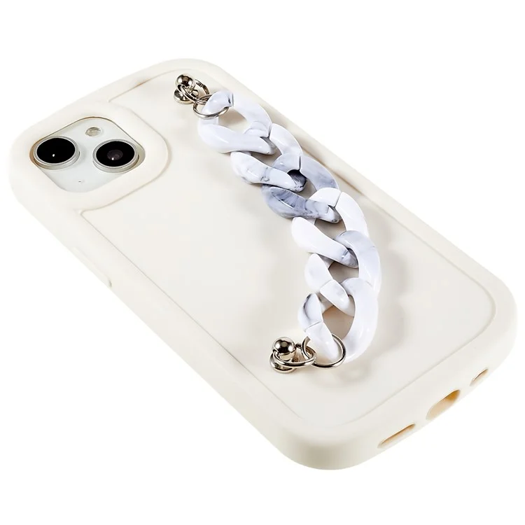 For iPhone 13 6.1 inch / 14 Soft Matte TPU Phone Case Chain Bracelet Protective Cover - Grey / White Marble Chain