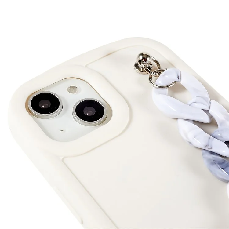 For iPhone 13 6.1 inch / 14 Soft Matte TPU Phone Case Chain Bracelet Protective Cover - Grey / White Marble Chain