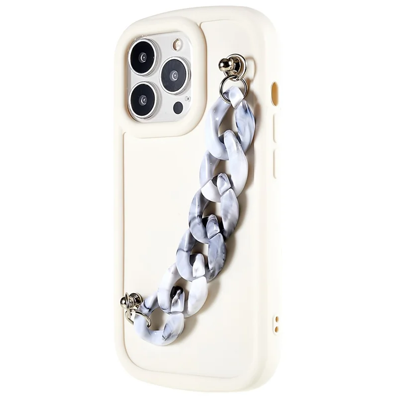 TPU-Handyhülle für iPhone 13 Pro 6,1 Zoll, weiche matte, fingerprintfreie Rückseite mit Kettchen-Armband – Grau / Weiß Marmor Kette