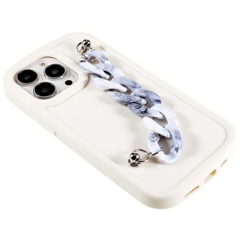 TPU-Handyhülle für iPhone 13 Pro 6,1 Zoll, weiche matte, fingerprintfreie Rückseite mit Kettchen-Armband – Grau / Weiß Marmor Kette