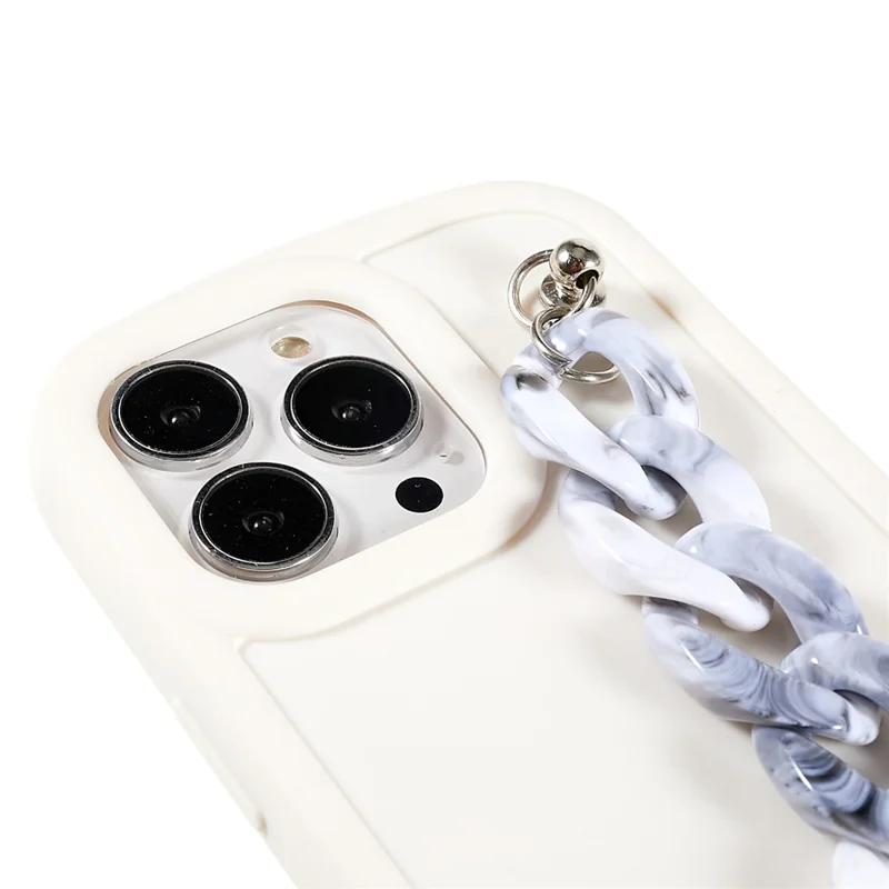 TPU-Handyhülle für iPhone 13 Pro 6,1 Zoll, weiche matte, fingerprintfreie Rückseite mit Kettchen-Armband – Grau / Weiß Marmor Kette