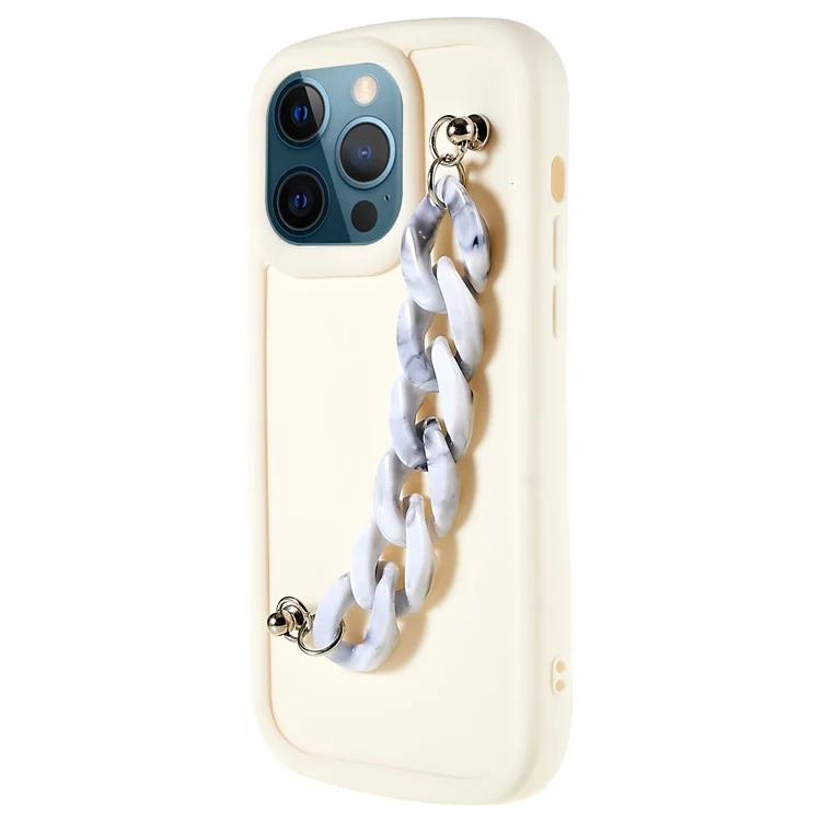 For iPhone 12 Pro Max 6.7 inch Soft TPU Case Matte Finish Coating Protective Back Cover with Chain Bracelet Hand Strap - Grey / White Marble Chain