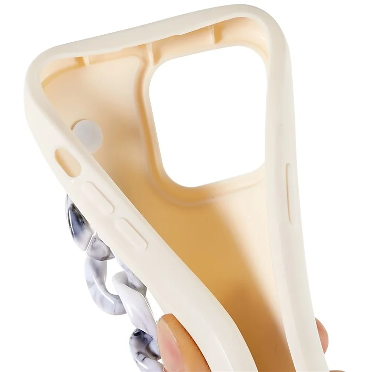 For iPhone 12 Pro Max 6.7 inch Soft TPU Case Matte Finish Coating Protective Back Cover with Chain Bracelet Hand Strap - Grey / White Marble Chain