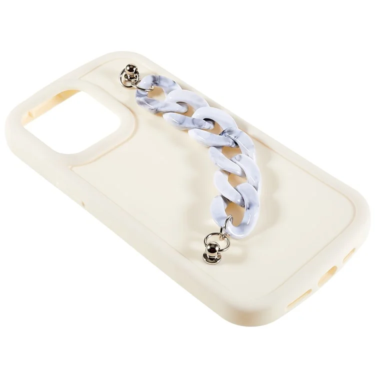 For iPhone 12 Pro Max 6.7 inch Soft TPU Case Matte Finish Coating Protective Back Cover with Chain Bracelet Hand Strap - Grey / White Marble Chain