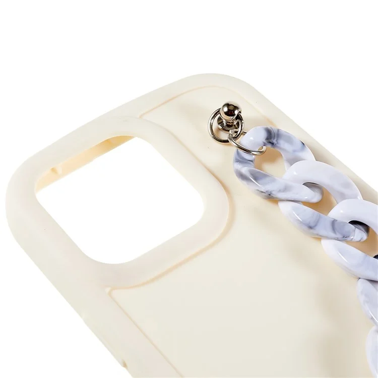 For iPhone 12 Pro Max 6.7 inch Soft TPU Case Matte Finish Coating Protective Back Cover with Chain Bracelet Hand Strap - Grey / White Marble Chain