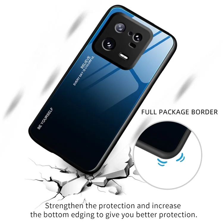Pour Xiaomi 13 5G Gradient Color Tempered Glass Phone Case PC + TPU Fall Prevention Protective Cover - Bleu / Noir