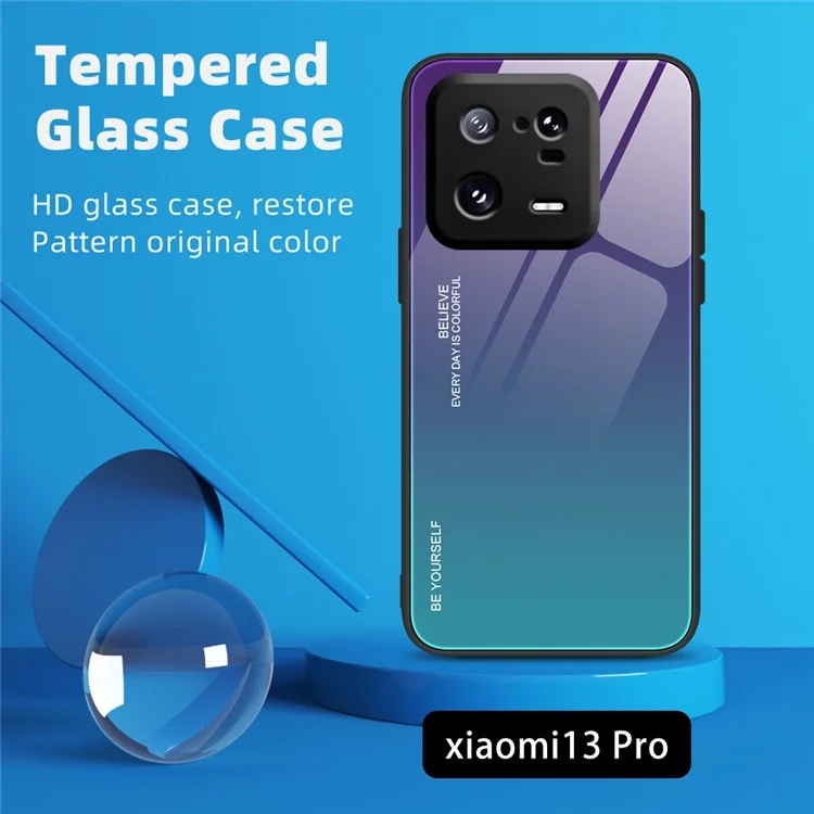 Pour Xiaomi 13 5G Gradient Color Tempered Glass Phone Case PC + TPU Fall Prevention Protective Cover - Bleu / Noir
