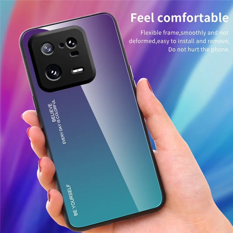 Pour Xiaomi 13 5G Gradient Color Tempered Glass Phone Case PC + TPU Fall Prevention Protective Cover - Bleu / Noir