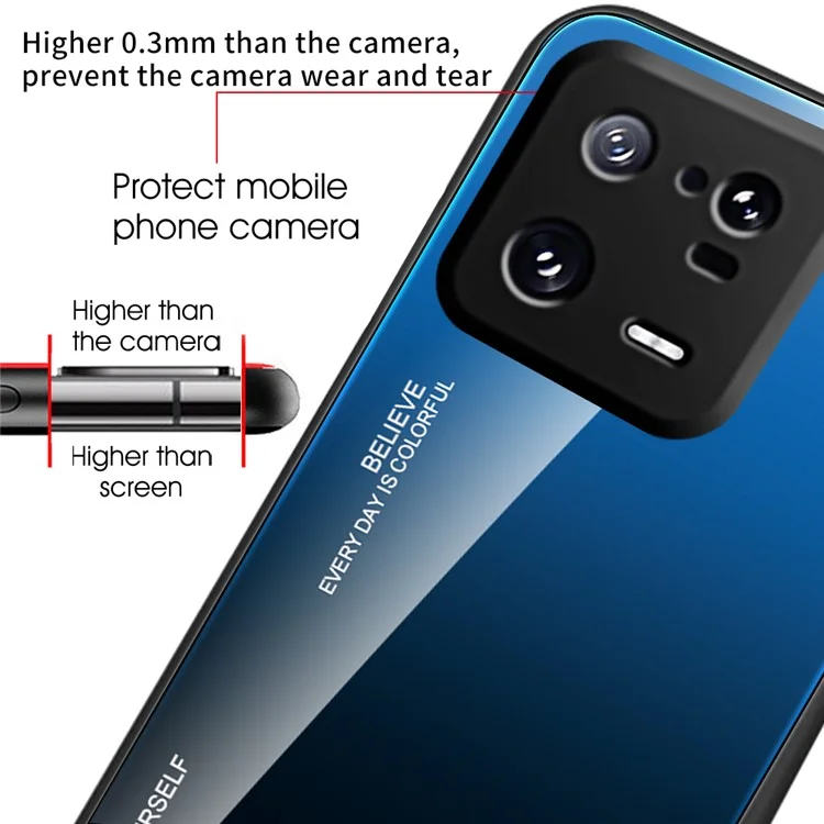 Pour Xiaomi 13 5G Gradient Color Tempered Glass Phone Case PC + TPU Fall Prevention Protective Cover - Bleu / Noir