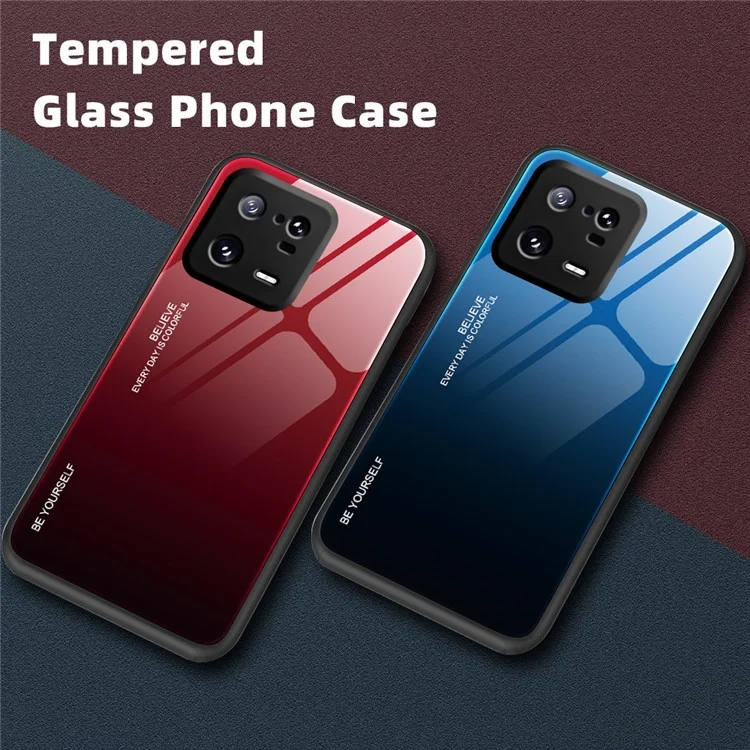 Pour Xiaomi 13 5G Gradient Color Tempered Glass Phone Case PC + TPU Fall Prevention Protective Cover - Bleu / Noir