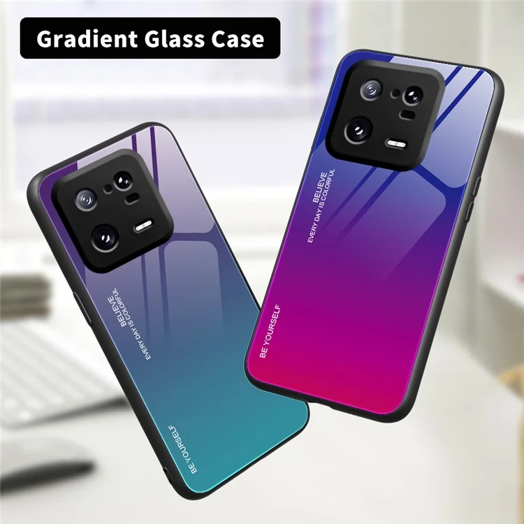 Pour Xiaomi 13 5G Gradient Color Tempered Glass Phone Case PC + TPU Fall Prevention Protective Cover - Bleu / Noir
