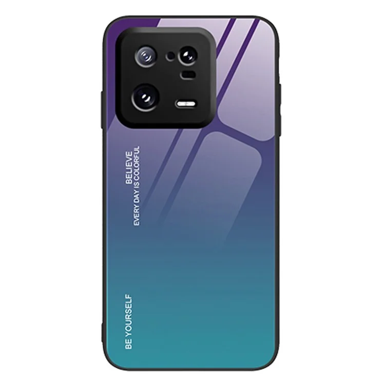 Pour Xiaomi 13 Pro 5G Gradient Color Phone Case Tempered Glass + PC Back TPU Bumper Design Anti-Scratch Phone Cover - Purple / Blue