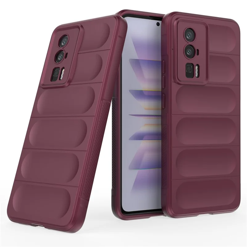 For Xiaomi Poco F5 Pro 5G / Redmi K60 Pro 5G / K60 5G Shockproof Flexible TPU Phone Case Rugged Phone Back Protective Shell Cover - Wine Red
