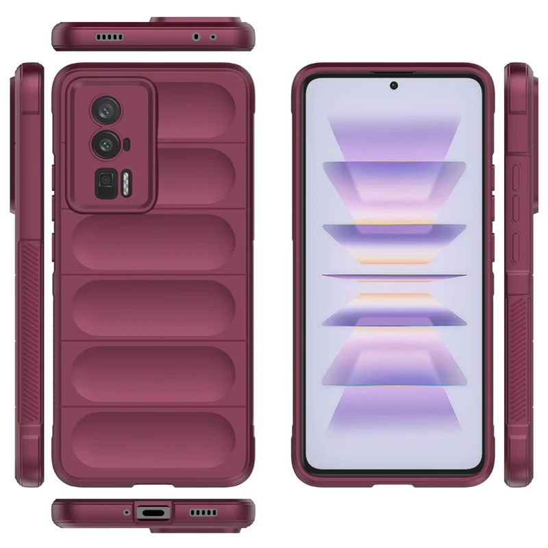 For Xiaomi Poco F5 Pro 5G / Redmi K60 Pro 5G / K60 5G Shockproof Flexible TPU Phone Case Rugged Phone Back Protective Shell Cover - Wine Red
