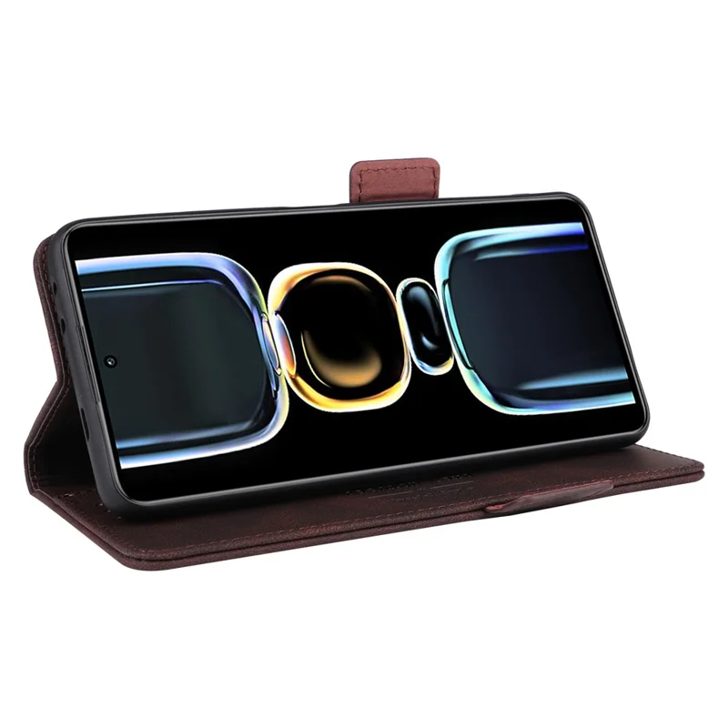 For Xiaomi Redmi K60E 5G PU Leather Wallet Phone Case Hardware Decor Stand Flip Cell Phone Cover - Coffee