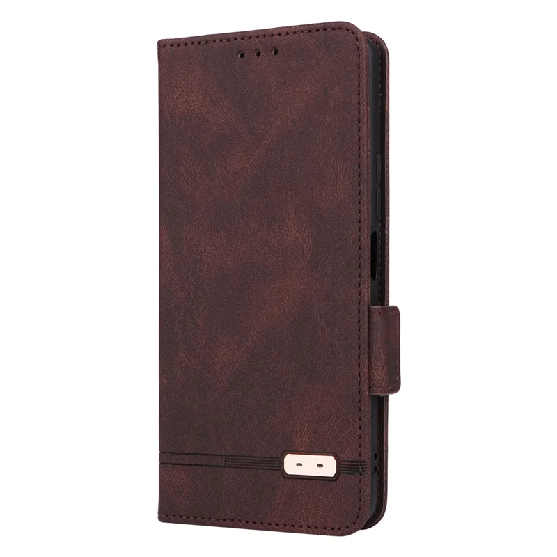 For Xiaomi Redmi K60E 5G PU Leather Wallet Phone Case Hardware Decor Stand Flip Cell Phone Cover - Coffee