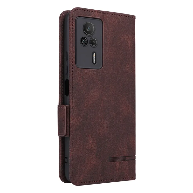 For Xiaomi Redmi K60E 5G PU Leather Wallet Phone Case Hardware Decor Stand Flip Cell Phone Cover - Coffee