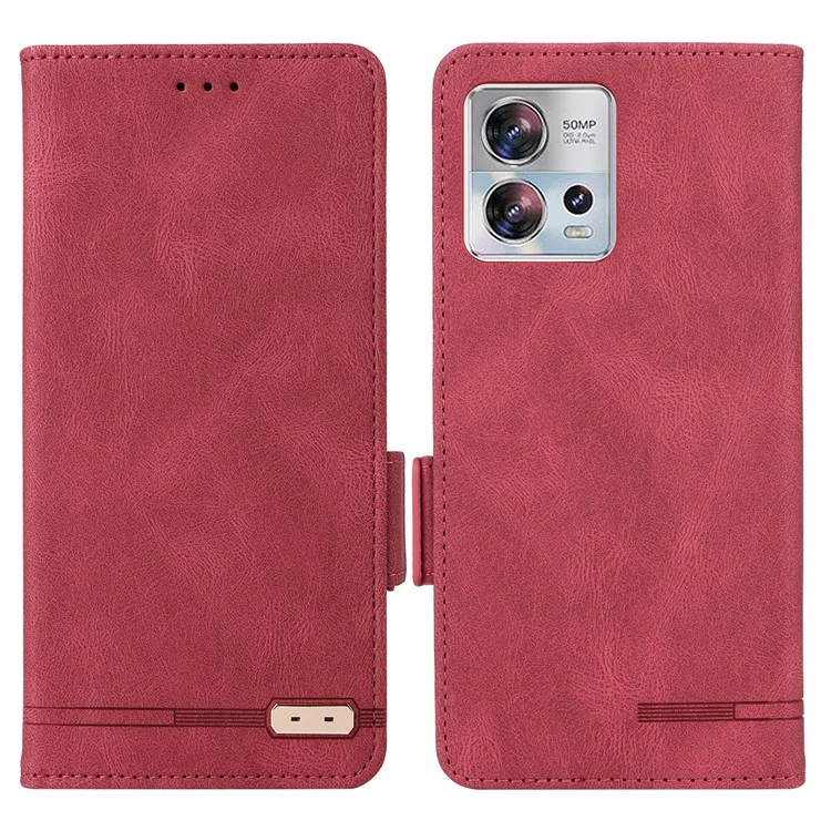 Funda de cartera de piel sintética para Motorola Edge 30 Fusion 5G / Moto S30 Pro 5G, decoración de hardware Soporte plegable Funda de teléfono - Rosa