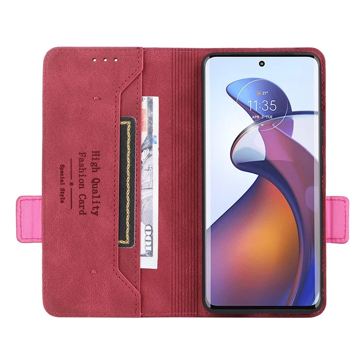 Funda de cartera de piel sintética para Motorola Edge 30 Fusion 5G / Moto S30 Pro 5G, decoración de hardware Soporte plegable Funda de teléfono - Rosa