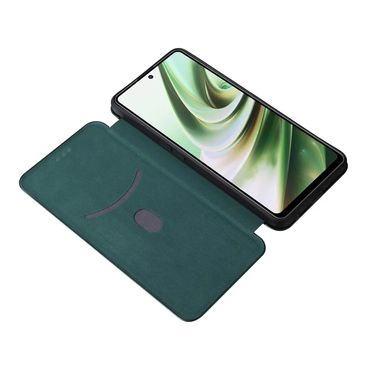 PU-Leder-Ständercase für OnePlus Nord CE 3 Lite 5G / Nord N30 5G, magnetisches Absorptionsdesign, Kohlefaser-Textur Handyhülle mit Kartenfach - Grün