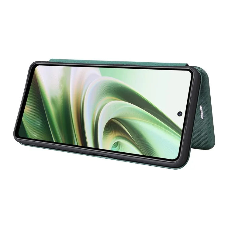 PU-Leder-Ständercase für OnePlus Nord CE 3 Lite 5G / Nord N30 5G, magnetisches Absorptionsdesign, Kohlefaser-Textur Handyhülle mit Kartenfach - Grün