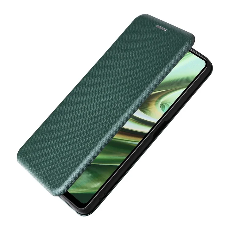 PU-Leder-Ständercase für OnePlus Nord CE 3 Lite 5G / Nord N30 5G, magnetisches Absorptionsdesign, Kohlefaser-Textur Handyhülle mit Kartenfach - Grün