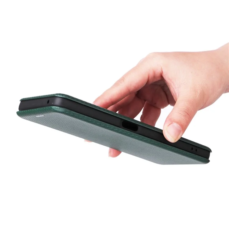 PU-Leder-Ständercase für OnePlus Nord CE 3 Lite 5G / Nord N30 5G, magnetisches Absorptionsdesign, Kohlefaser-Textur Handyhülle mit Kartenfach - Grün