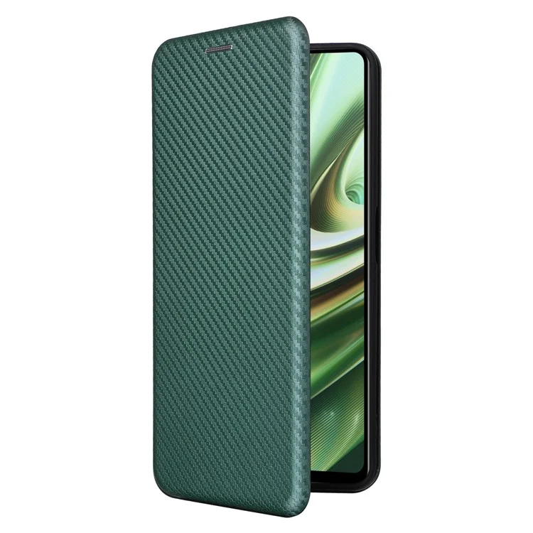 PU-Leder-Ständercase für OnePlus Nord CE 3 Lite 5G / Nord N30 5G, magnetisches Absorptionsdesign, Kohlefaser-Textur Handyhülle mit Kartenfach - Grün