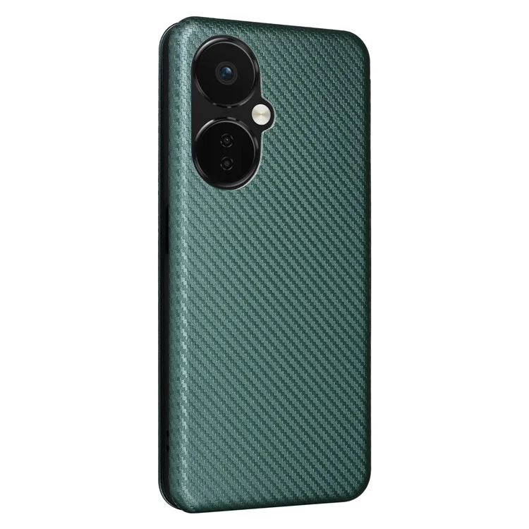 PU-Leder-Ständercase für OnePlus Nord CE 3 Lite 5G / Nord N30 5G, magnetisches Absorptionsdesign, Kohlefaser-Textur Handyhülle mit Kartenfach - Grün