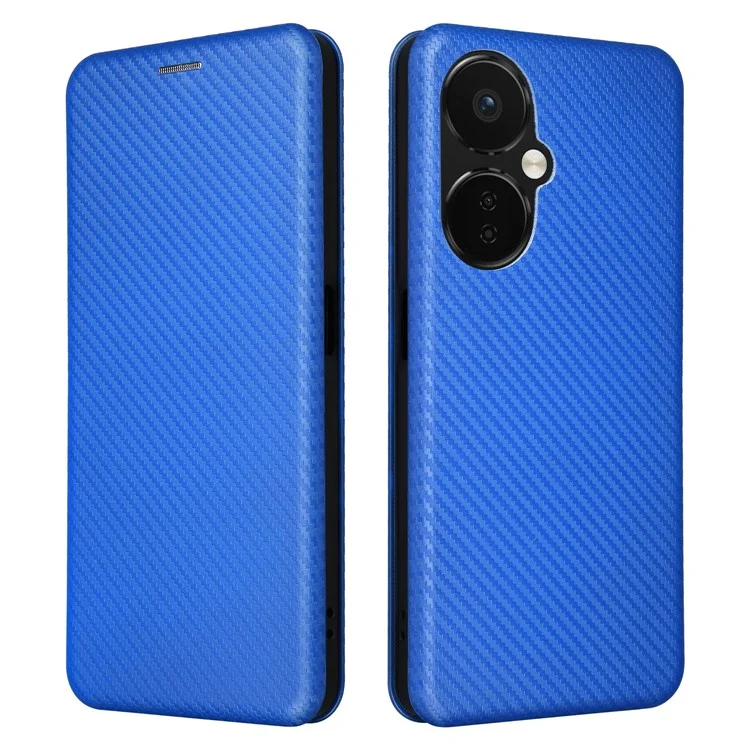PU Leder Ständer Hülle für OnePlus Nord CE 3 Lite 5G / Nord N30 5G, Magnetisches Absorptionsdesign Kohlefaser-Textur Handyhülle mit Kartenfach - Blau