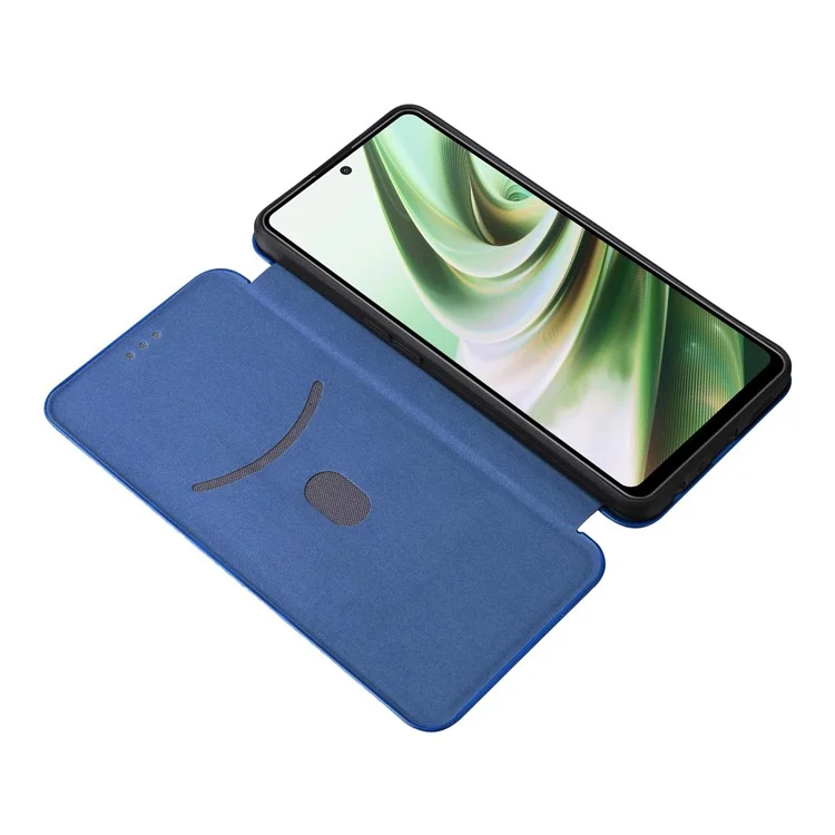 PU Leder Ständer Hülle für OnePlus Nord CE 3 Lite 5G / Nord N30 5G, Magnetisches Absorptionsdesign Kohlefaser-Textur Handyhülle mit Kartenfach - Blau