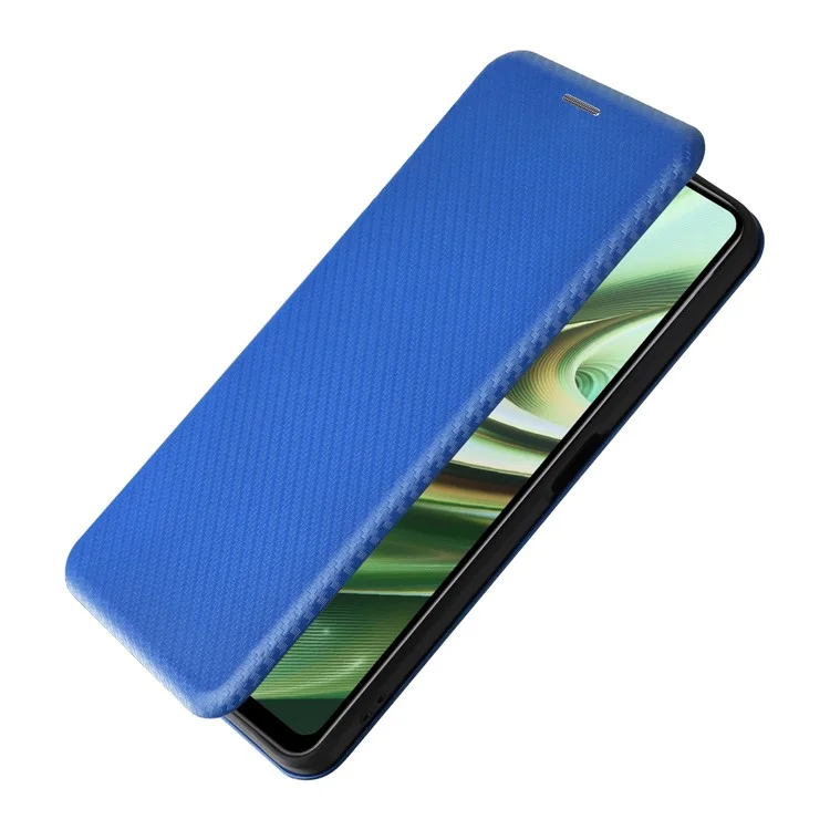 PU Leder Ständer Hülle für OnePlus Nord CE 3 Lite 5G / Nord N30 5G, Magnetisches Absorptionsdesign Kohlefaser-Textur Handyhülle mit Kartenfach - Blau